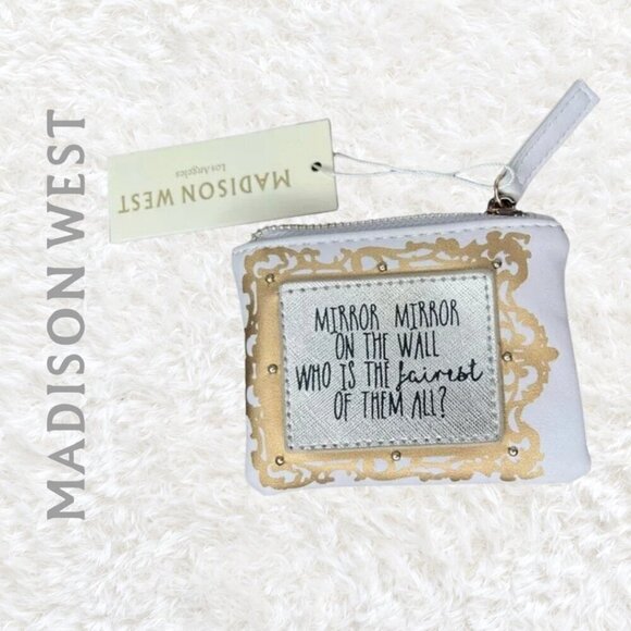 Madison West Handbags - Madison West Mirror Mirror Coin Purse White & Gold Zippered